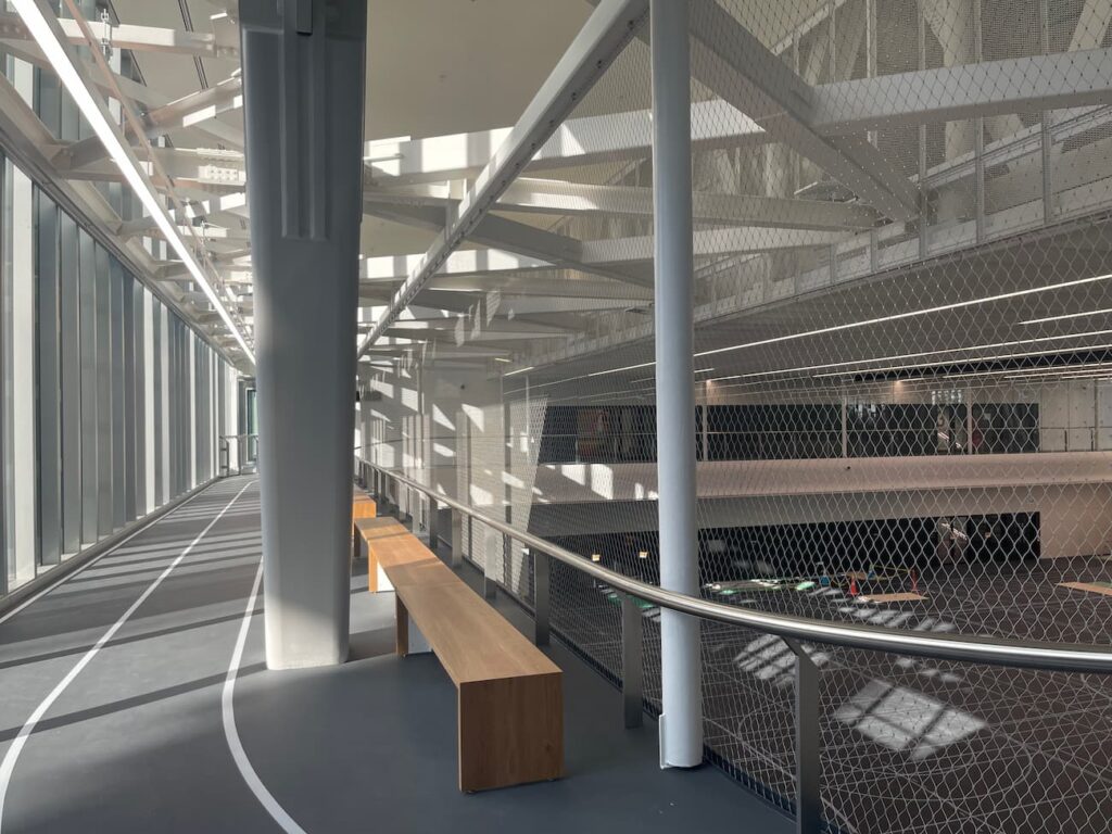 Close up of internal mesh work at University of Auckland sports and wellness centre